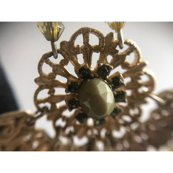 Vintage Gold Tone Filigree Pierced Wire Chandelier Dangle Earrings Chartreuses - Picture 8 of 10